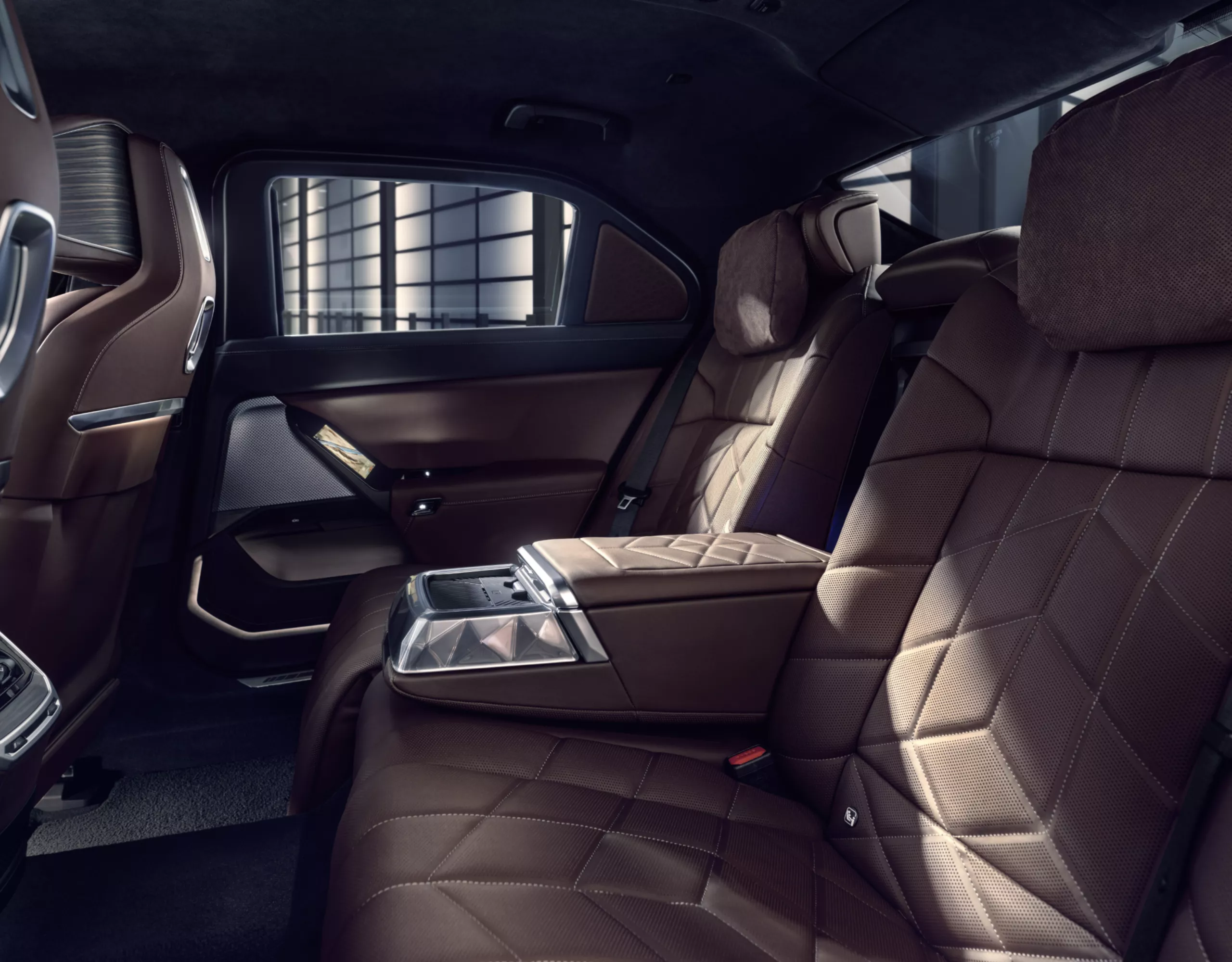 BMW interior view of the rear row of seats with Executive Lounge seating