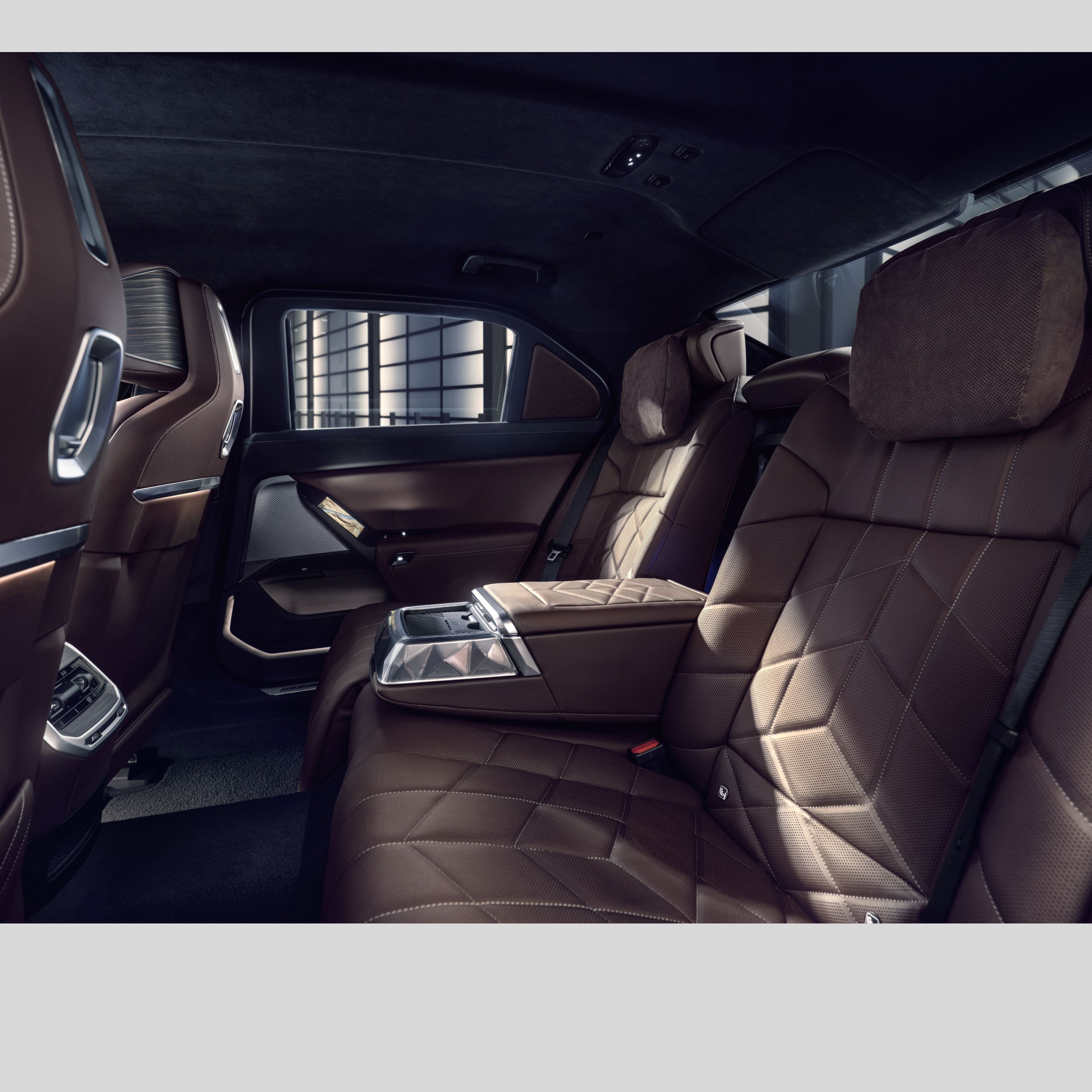 BMW interior view of the rear row of seats with Executive Lounge seating