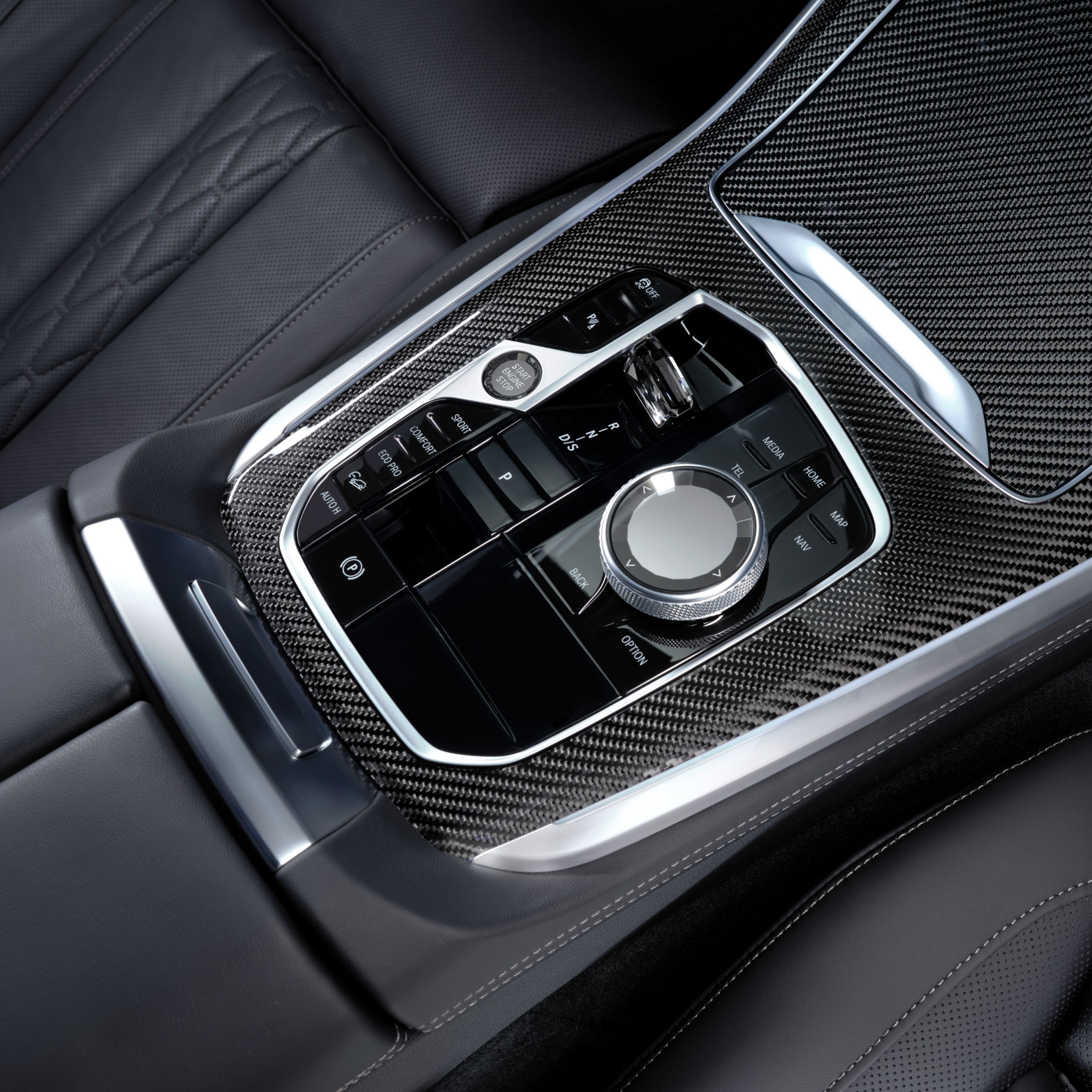 Centre console with ground CraftedClarity glass elements