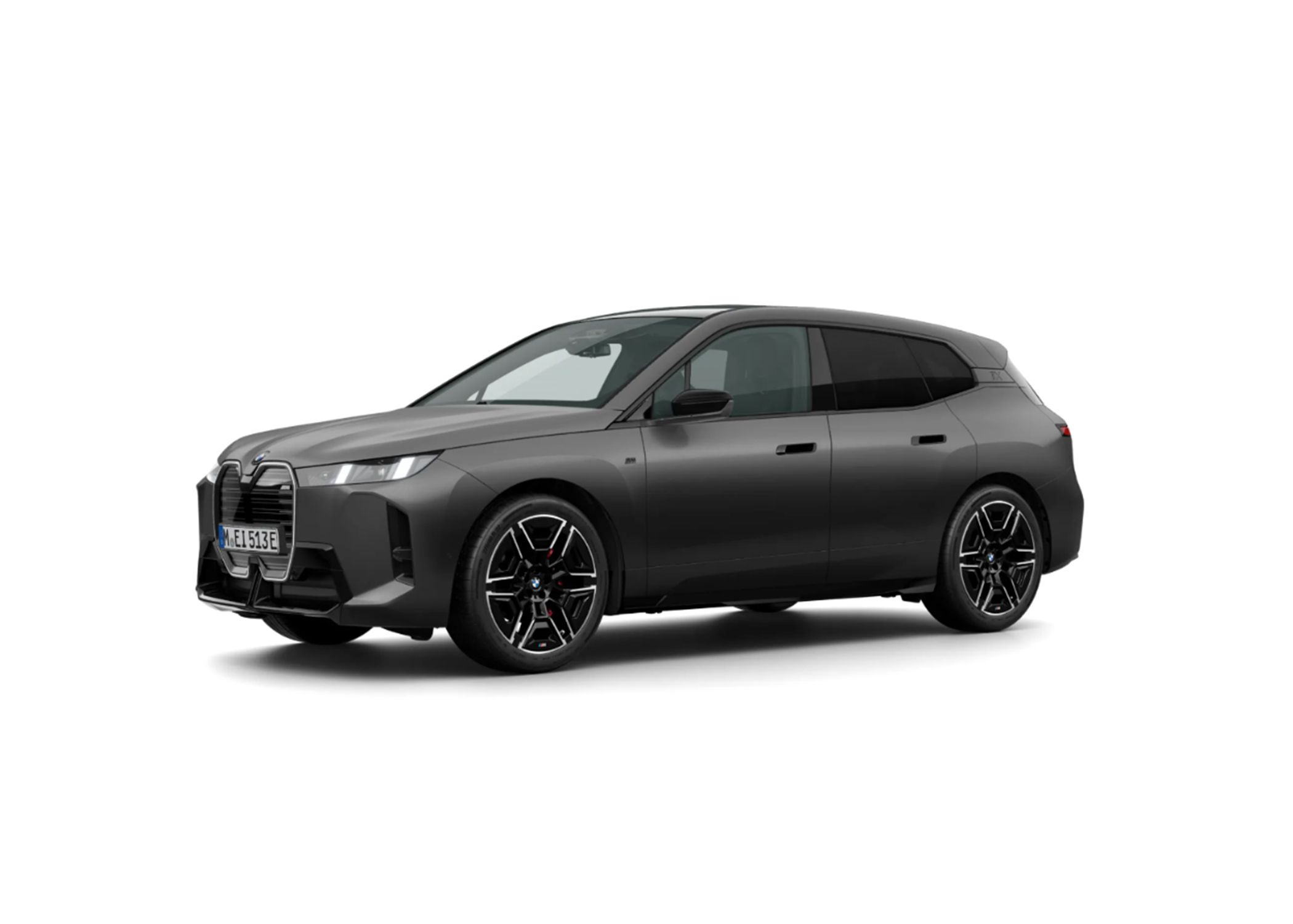 En mörkgrå BMW iX M70 xDrive Supercharged Edition sedd från sidan