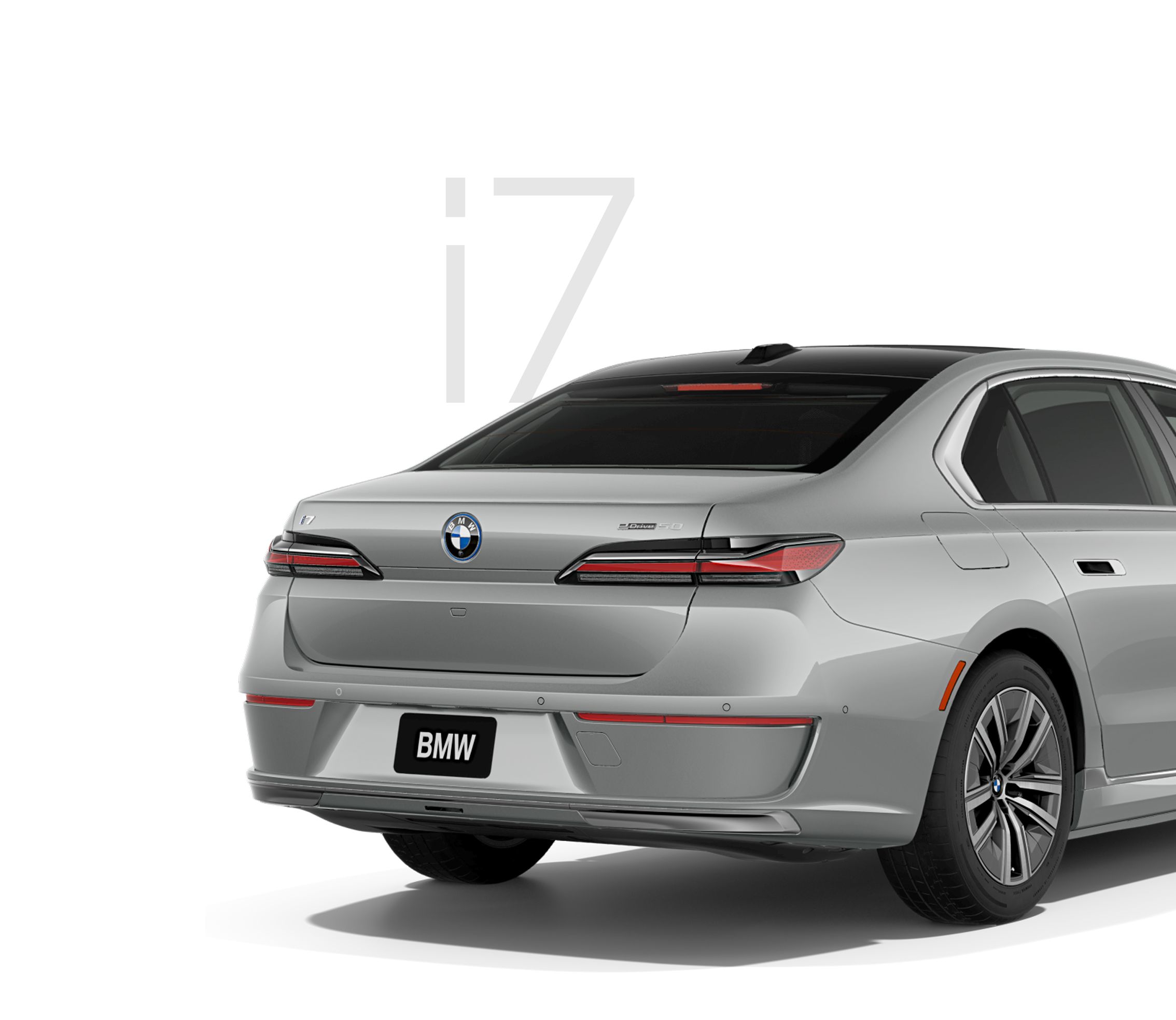 An image of the BMW i7 showing a rear view of the vehicle