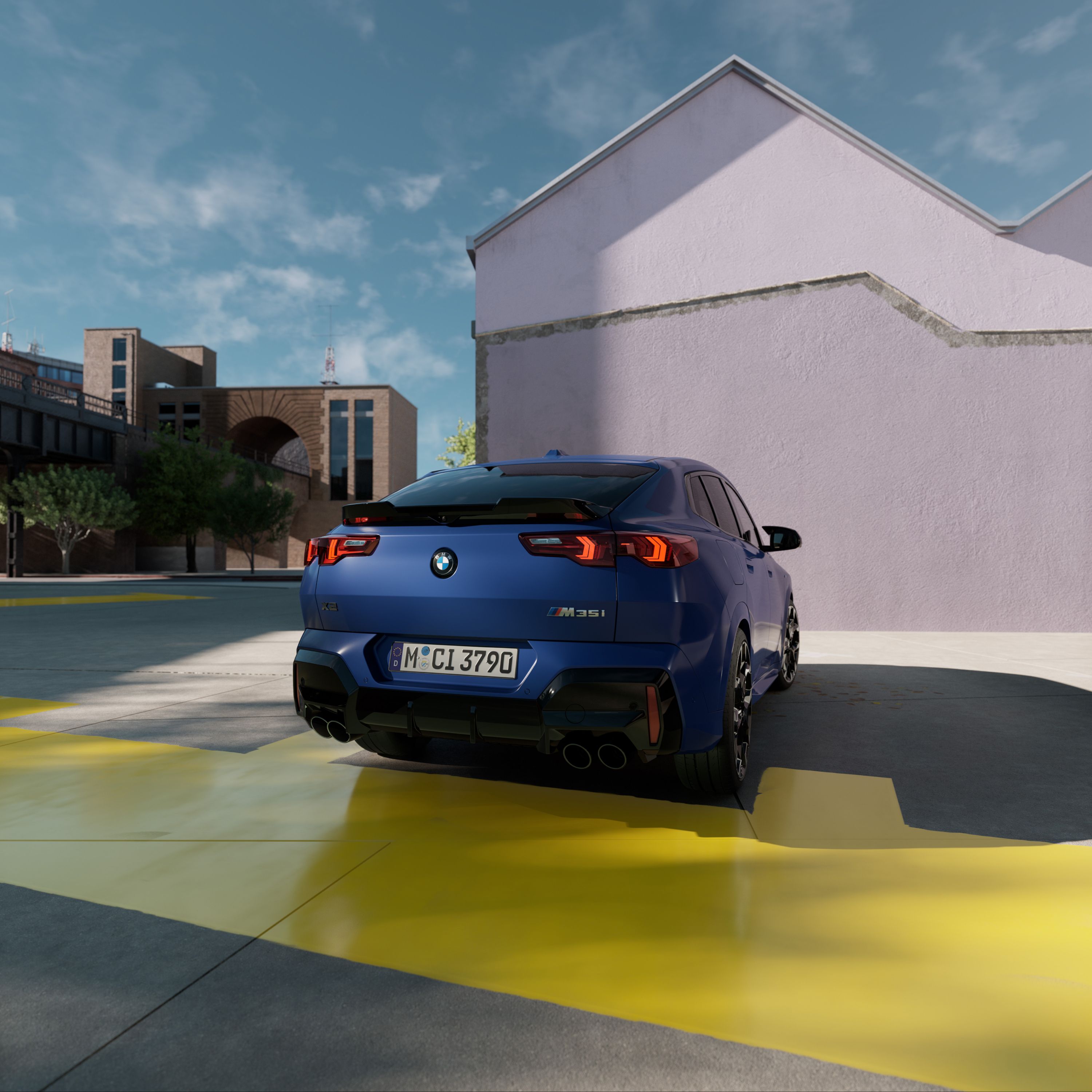 Frontal Exterior view of the BMW X2 M35i xDrive in an urban environment