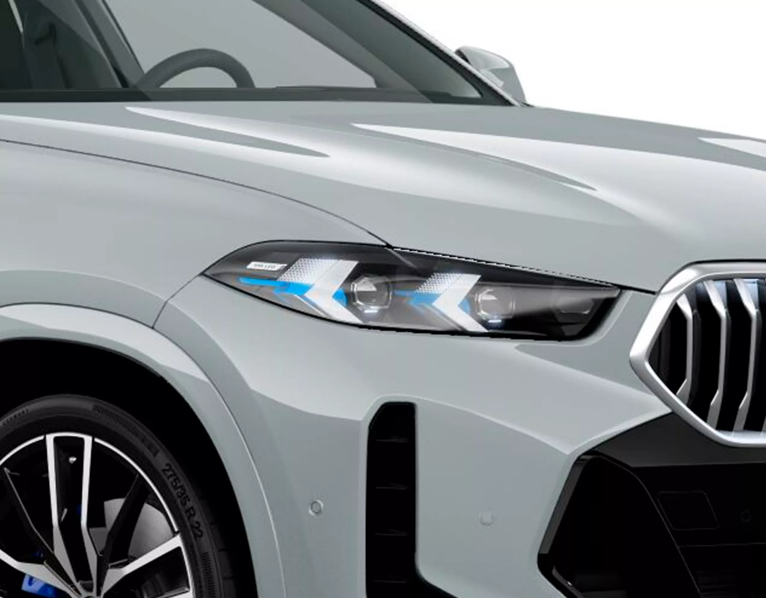 Renderização 3D dos faróis de LED adaptativos com o design M Lights Shadowline em um BMW X6