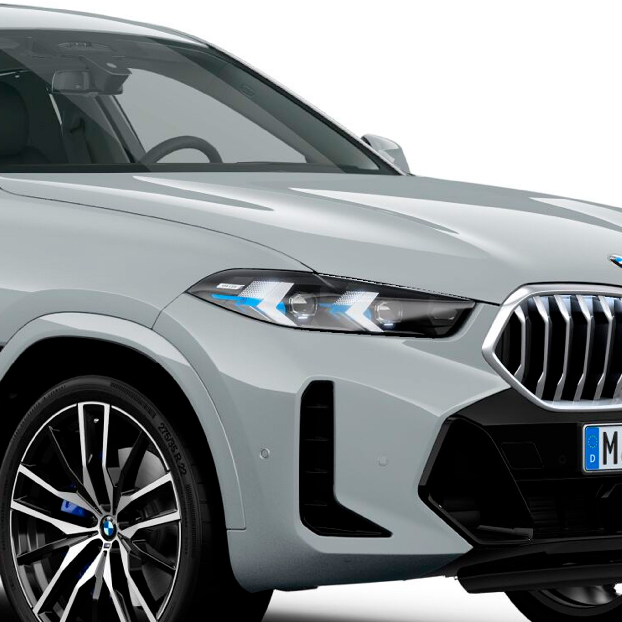 Renderização 3D dos faróis de LED adaptativos com o design M Lights Shadowline em um BMW X6